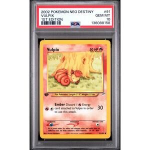 PSA 10 GEM MINT Vulpix 91/105 Pokémon 2002 Neo Destiny Common Non Holo Card